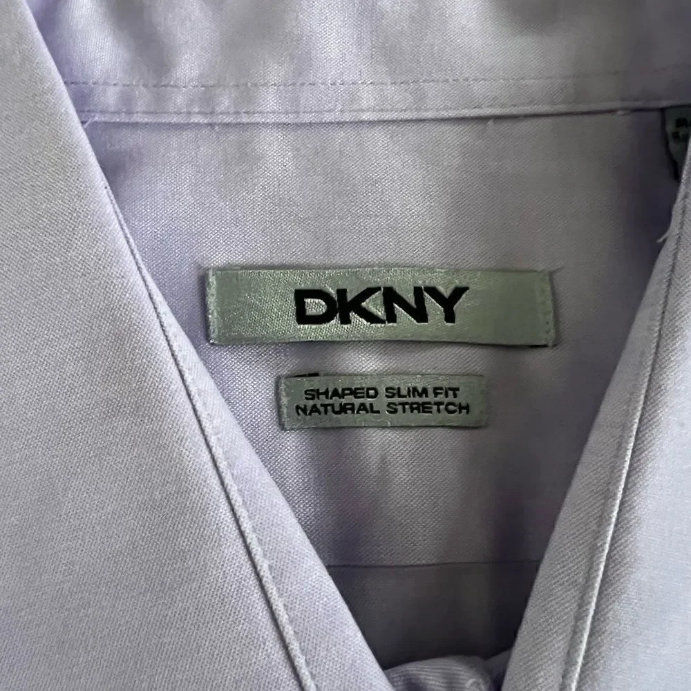 DKNY Mens Light Purple Shaped Slim Fit Button Down Shirt